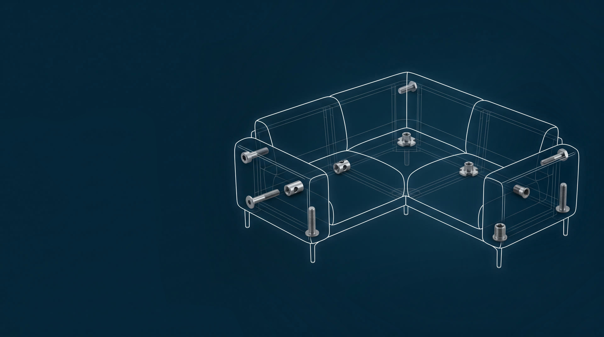 Furniture: line drawing with a photorealistic cold formed part