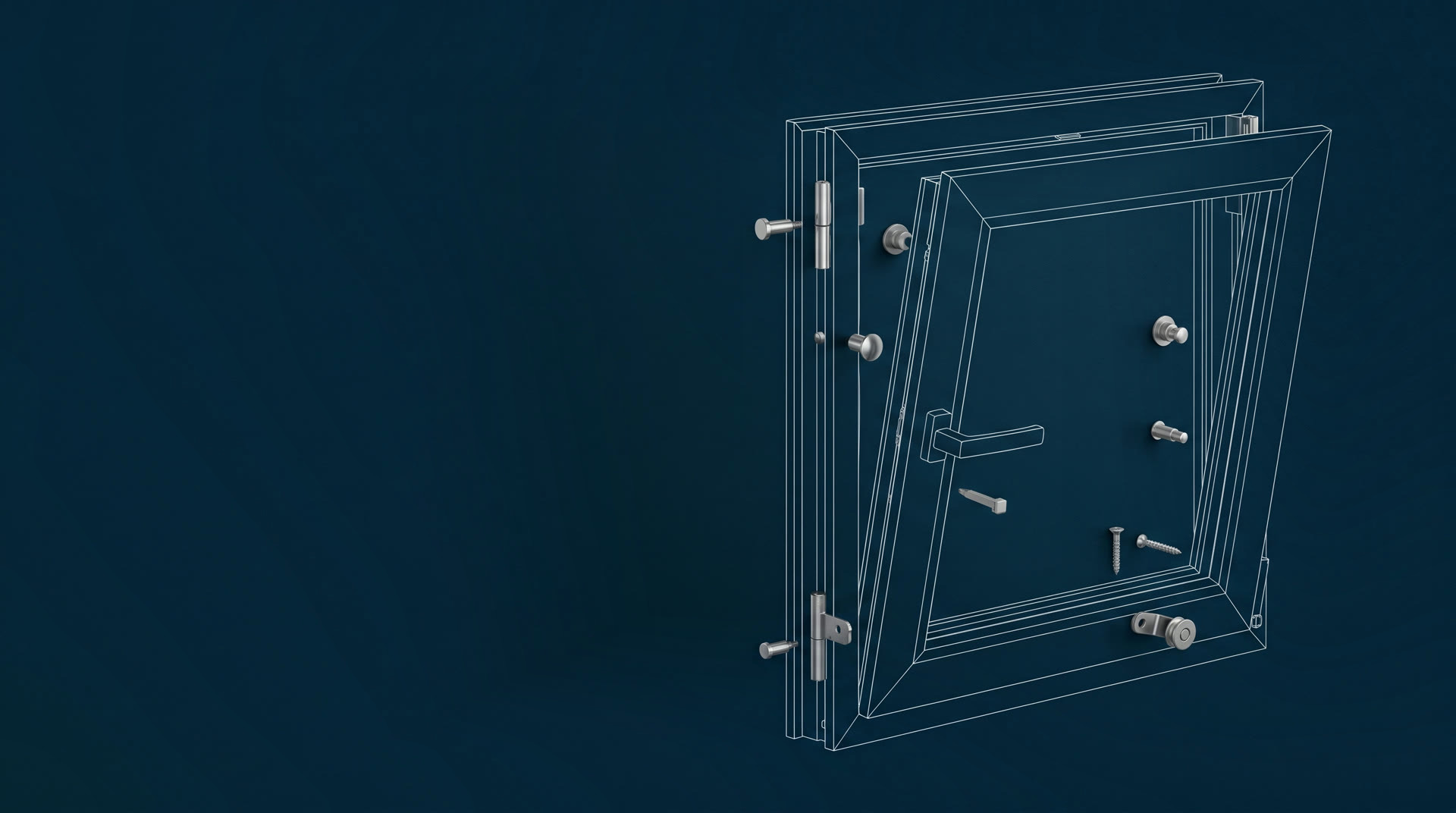 Window hardware: line drawing with a photorealistic cold formed part
